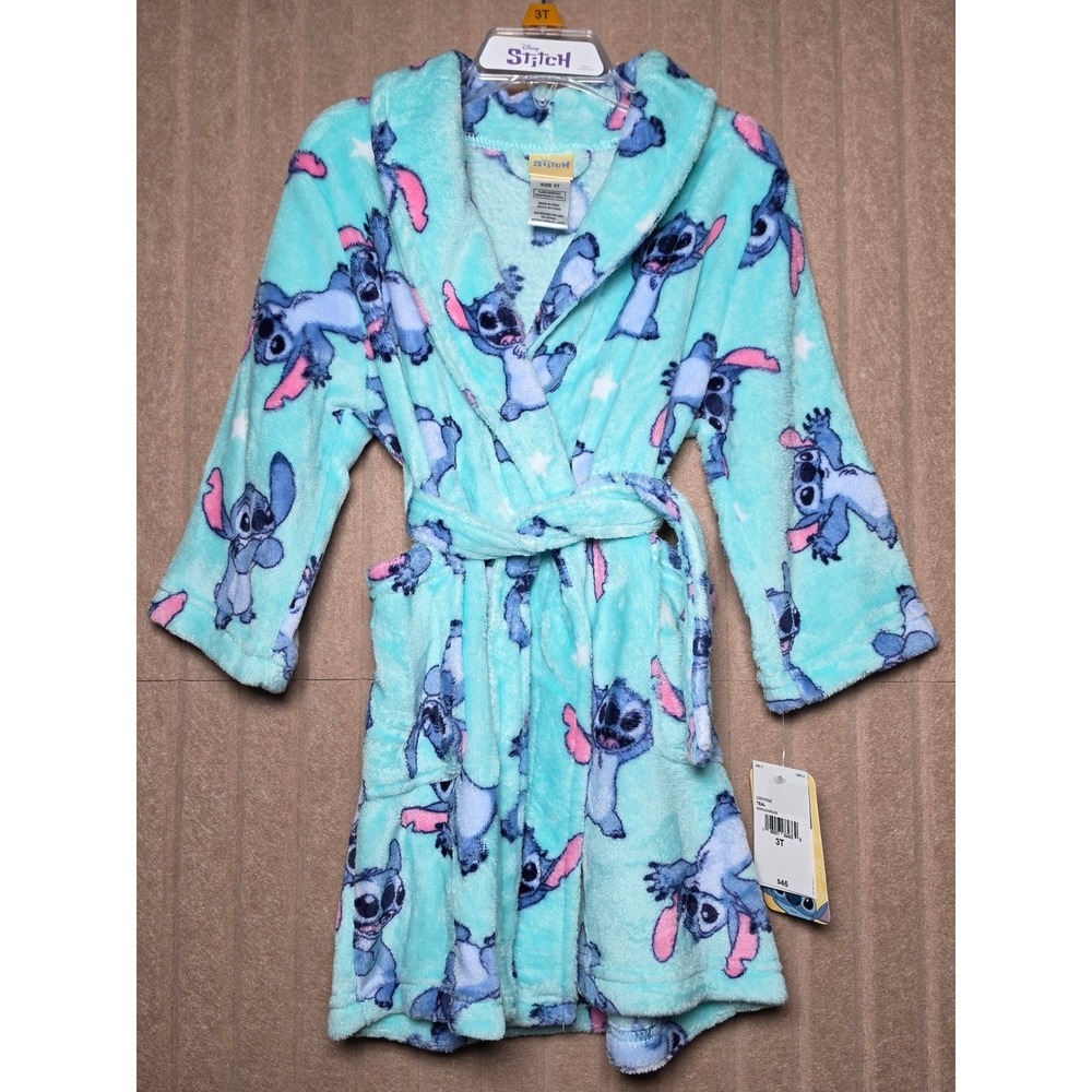 Disney Lilo & Stitch Teal Plush Fleece Bathrobe Kids Size 3T NWT